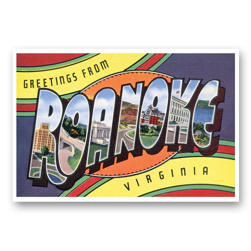 Postcard Fair GREETINGS FROM ROANOKE, VA vintage reprint postcard set of 20 identical postcards. Large Letter Roanoke, Virginia city name post card pack (ca. 1930's-1940's). Made in USA. - Image 1